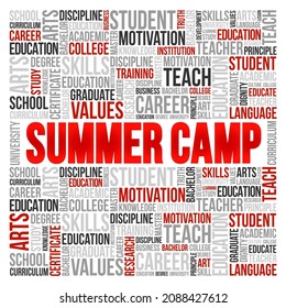 Summer Camp word cloud collage, education concept background