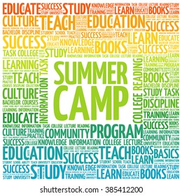 Summer Camp word cloud, education concept background