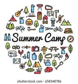 Summer Camp word with icons - vector illustration