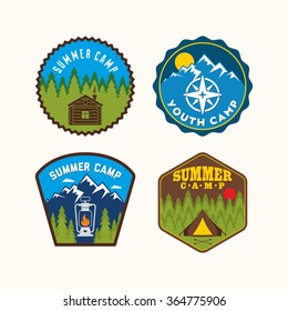 Summer camp, youth camp, badges. Camp logo.