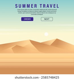 Summer camping banner design. Invitation card, backpacking and outdoor tourism. Desert tours