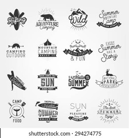 Summer Camping and Beach Design Elements, Badges and Labels in Vintage Style