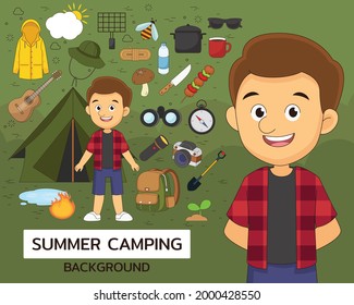 summer camping concept background. Flat icons.