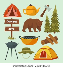 Summer camping element collection, outdoor camp element collection