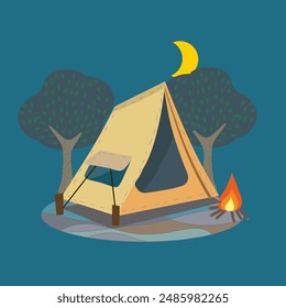 summer camping fire at night