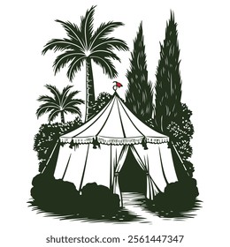 Summer camping forest tent drawing