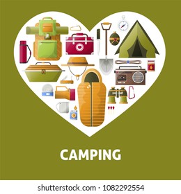 Summer camping heart vector poster