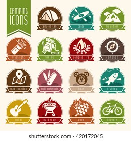 Summer camping icon set