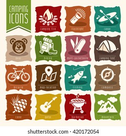 Summer camping icon set