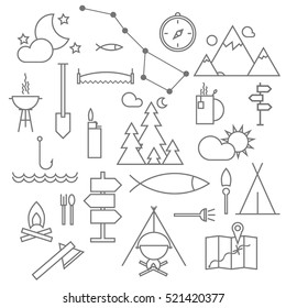 Juego de iconos de camping de verano.