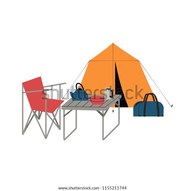 Summer Camping Icon Tourist Camp Equipment Stock Vector Royalty Free 1155211744