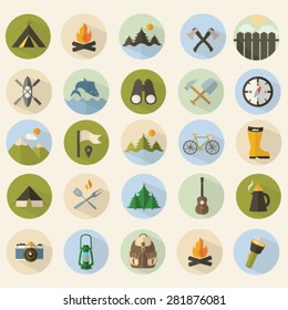 Summer camping icons set