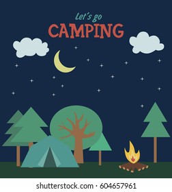 Summer camping landscape. Vector illustration
