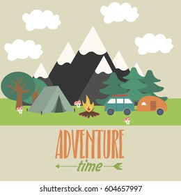 Summer camping landscape. Vector illustration