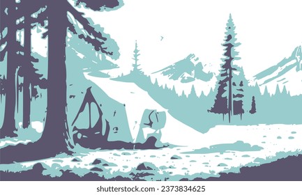 Summer camping in the mountains and forest. Concept of tourism