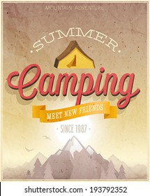Summer Camping poster. Vector illustration.