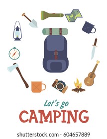 Summer camping set of elements. Vector illustration