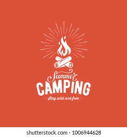 Summer camping sign with a campfire. Outdoor activity symbol. Vector illustration.