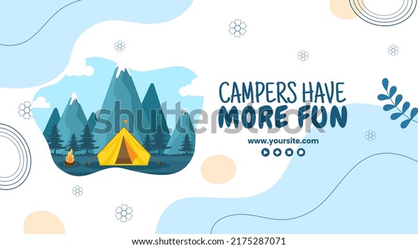 Summer Camping Social Media Video\
Channel Template Flat Cartoon Background Vector\
Illustration