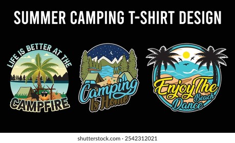 Summer Camping T-Shirt Design Bundle- Summer Graphic T-Shirts Design
