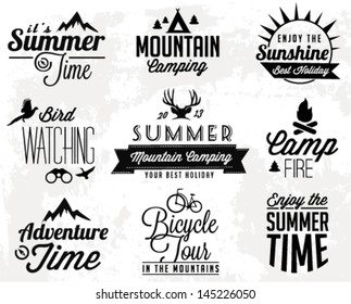 Summer Camping Vector Calligraphy Design Elements in Retro style