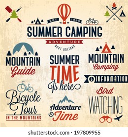 Summer Camping Vector Calligraphy Design Elements in Vintage style