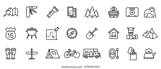 Conjunto de iconos de línea de Vector de camping de verano