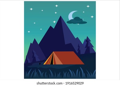 summer camping vector at night