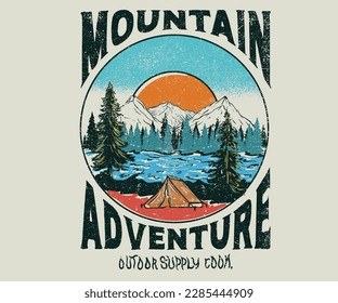Summer camping. Wild life graphic print design for t shirt and others. Mountain camping artwork design.