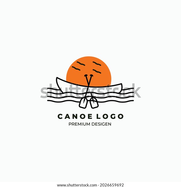 summer canoe line art icon logo minimalist vector\
illustration design