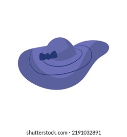 Summer cap or cartoon hat and sunhat icon. Beach accessory girl and elegant clothes isolated vector illustration. Headdress element and headgear with ribbon for sea. Flat head clothing