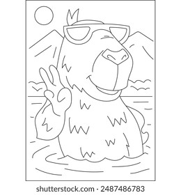 summer capybara chilling coloring book page for kids or grown adults coloring book mindful relaxation activity