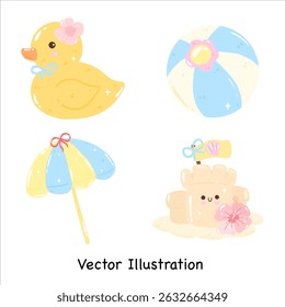Coleção Summer Capybara | Capivara De Animais Bonitos | Summer Beach Element | Vetor Capybara | Ilustração do vetor de verão 
