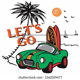 summer car at the beach vector design for out fit