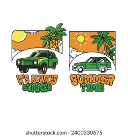 Summer car illustration vector, transportation, road, drive