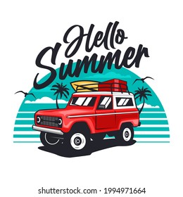 Diseño de ilustraciones del tema del coche de verano
