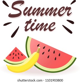 Summer card. Banana and watermelon