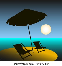 Summer card with beach in the evening