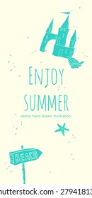 summer card with beach symbols