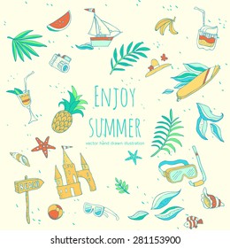 summer card with beach symbols