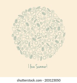 Summer card with birds and flowers. Vector design.