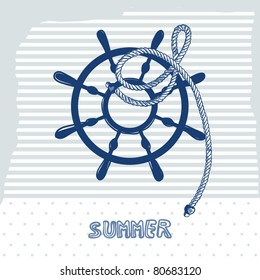 summer card with boat rudder wheel