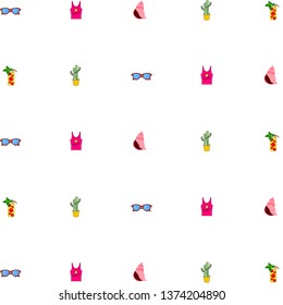 Summer card with cactus, sunglasses, seashell, cocktail, T-shirt. Vector background.