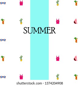 Summer card with cactus, sunglasses, seashell, cocktail, T-shirt. Vector background.