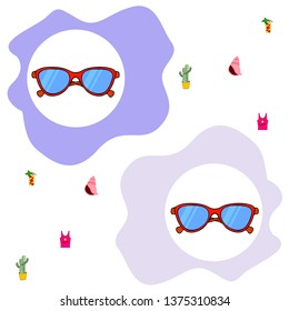 Summer card with cactus, sunglasses, seashell, cocktail, T-shirt. Vector background.
