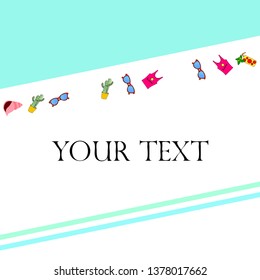Summer card with cactus, sunglasses, seashell, cocktail, T-shirt. Vector background.