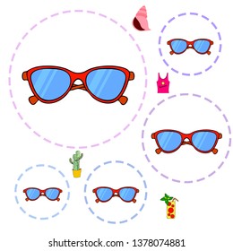 Summer card with cactus, sunglasses, seashell, cocktail, T-shirt. Vector background.