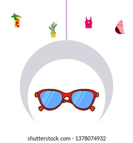 Summer card with cactus, sunglasses, seashell, cocktail, T-shirt. Vector background.