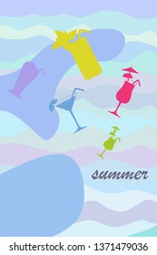 Summer card with cocktails. Beach holiday. Vector background.
