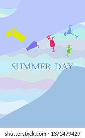 Summer card with cocktails. Beach holiday. Vector background.